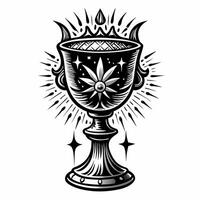 Intricate Grail Cup Design with Mystical Floral and Celestial Elements vector