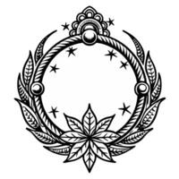 Intricate Circular Floral Frame with Stars and Leafy Ornaments vector
