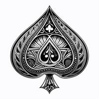 Ornate Black and White Spade Design Featuring Floral and Geometric Patterns vector