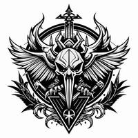 Intricate Gothic Skull Artwork with Wings and Sword Emblem vector