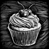 A cupcake with cherries on top vector