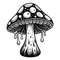 Psychedelic Dripping Mushroom Illustration in Black and White Art vector