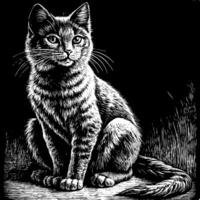 A cat is sitting on a table with its head tilted to the side vector