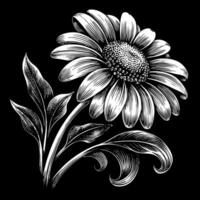 A black and white drawing of a flower with a stem vector