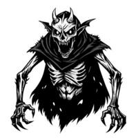Spooky Skeleton Demon Artwork Horror Character Design with Cloak and Horns vector