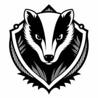 Bold Badger Emblem Monochrome Animal Crest with Shield Design in Illustration vector
