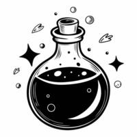 Hand Drawn Elixir Potion Bottle with Sparkles and Bubbles Illustration vector