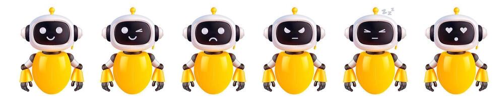 Yellow and white robots with various facial expressions vector