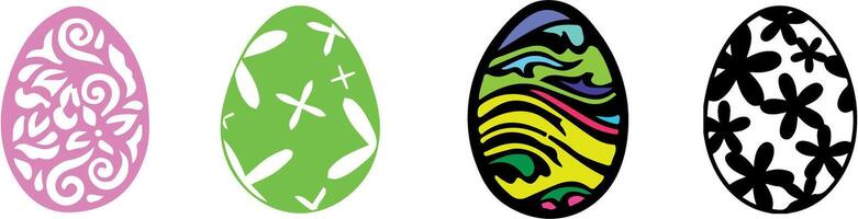 Four distinct Easter eggs adorned with Happy Easter text. Suitable for printables, web graphics, and festive designs vector