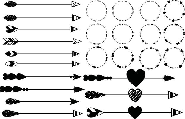 a set of arrows and arrows in black and white EPS10 Design