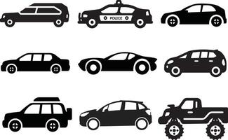Black Vehicle Icons Set for Design vector