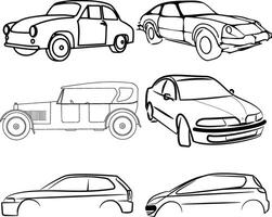 four different types of cars are shown in this drawing vector