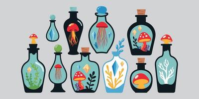Enchanting Bottles A Collection of Magical Elixirs and Potions vector