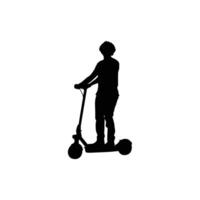 Silhouette of a curly haired man on scooter vector