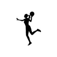Female basketball player jumping with ball silhouette vector