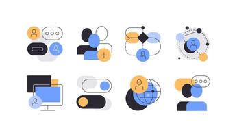 User interface and user experience. Digital and high tech projects development. Set of flat icons vector