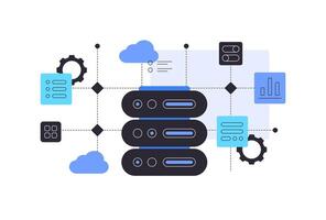 Server and data processes. Abstract infographic scheme vector