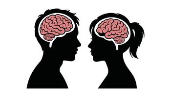 Man and Woman Silhouettes with Brain Illustration, Profile Design vector