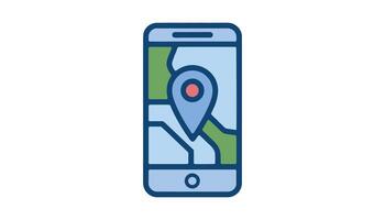 Mobile phone with map navigation and location pin icon. vector