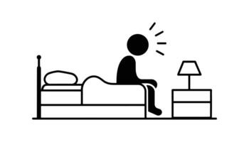 Stressed person sitting on a bed outline vector