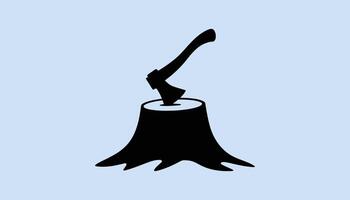 Axe Stuck in Tree Stump Icon for Lumberjack Symbol vector