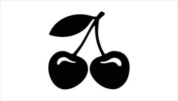 Black Cherry Icon with Leaf and Stem Design vector