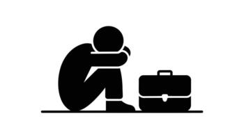 Sad person with suitcase sitting on floor illustration vector