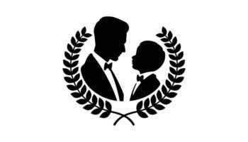 Father and Son Silhouette , Elegant Illustration with Laurel Wreath vector
