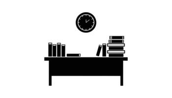 Minimalist Study Desk with Books and Clock Silhouette Illustration vector