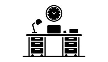 Minimal Office Desk with Laptop Lamp Clock and Drawers Illustration vector