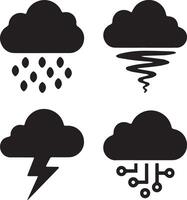Silhouette Set of Cloud Icons, Minimalist Weather Symbol Collection vector