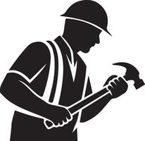 Construction Site Labor Icon Set with Tools in Silhouette vector