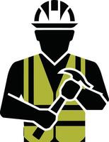 Construction Work Symbols and Builder Tools in Flat Silhouette style vector