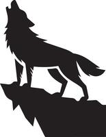 Wild Wolf Howling at Moon from Hilltop Silhouette Scene vector