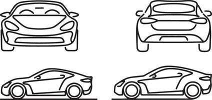 Silhouette Set of Single Line Car Icons, Minimalist Vehicle Outline Collection vector
