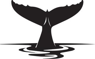 Whale Tail Splashing Above Ocean Water in Silhouette Style vector