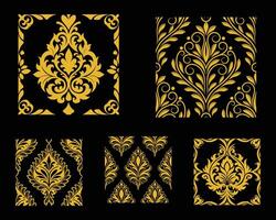 Golden damask patterns set vector