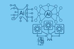 AI Agent and Robotic Process Automation with Data Analysis Concept Illustration vector