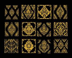 Golden damask pattern set vector