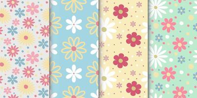 Collection of summer patterns with flowers vector