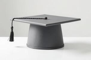 Minimalist graduate cap on white surface symbolizing education and achievement photo