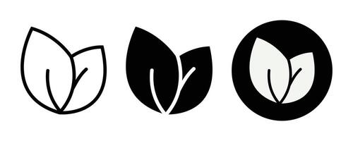 Three Variations of Simple Leaf Icons Line Art, Solid, and Circular vector