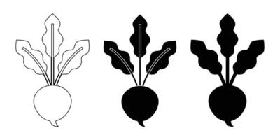 Turnip Vegetable Icon Set Line Art Black White vector
