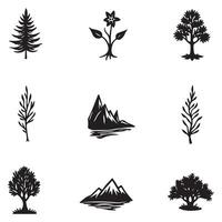 HandDrawn Nature Elements Collection Trees and Mountains vector