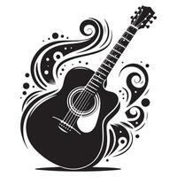 Acoustic Guitar with Floral and Moon Elements in Retro Style vector