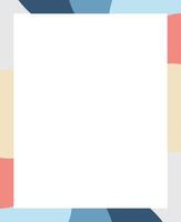 Geometric abstract frame or border background in blue, pink, beige and white colors. Empty space for text or picture. Vertical banner vector