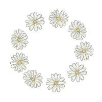 frame with daisies. Wreath of daisy flowers. Wreath for design of greeting cards, invitations, packaging. White daisy flower. illustration, hand drawn graphics. vector