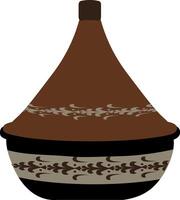 This traditional Moroccan tagine pottery features a conical lid and intricate patterns, used for slow-cooking flavorful North African dishes. vector