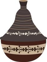 This traditional Moroccan tagine pottery features a conical lid and intricate patterns, vector