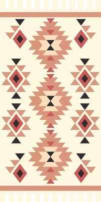 Native American inspired design featuring alternating diamond patterns in earthy tones of beige, black and red on a brown background with decorative edges.